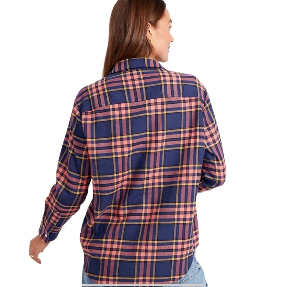 Old Navy NWT Boyfriend Plaid Flannel Button Down size Large - Picture 7 of 10